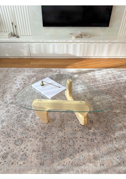 Orta Sehpa - Naturel Renkli Asimetrik Model 90X65 cm ( Temperli Cam ) indirimleri