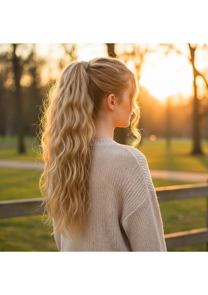 Bağlamalı Kabarık Dalgalı At Kuyruğu - Karamel Platin Röfleli