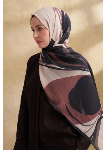 Çiçek Desenli Şal 3383-VIZON Siyah