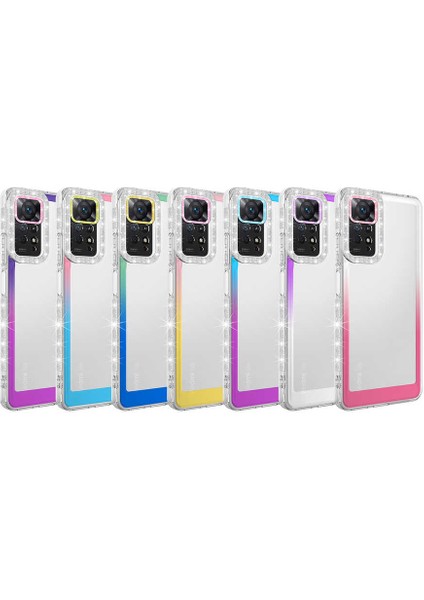 Xiaomi Redmi Note 11 Global Kılıf Simli ve Renk Geçiş Tasarımlı Lens Korumalı Frms Park Kapak-Mor-Pembe fiyatları