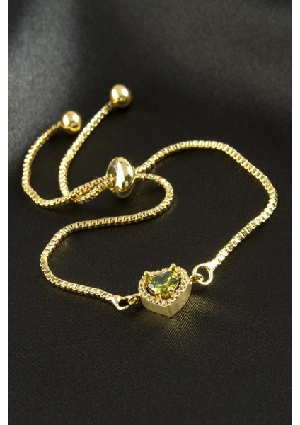 Ds-Derin Kalp Zirkon Taşlı Asansörlü Bileklik Ciddi Ilişki Bilekliği-Yeşil