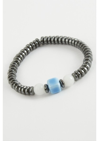 Ds-Derin Cam - Hematit Doğaltaş Bileklik-Antrasit