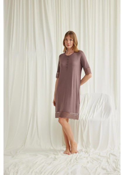 Monamise Dantel Detaylı Kısa Kollu ve Önü Düğmeli Gecelik fiyatları