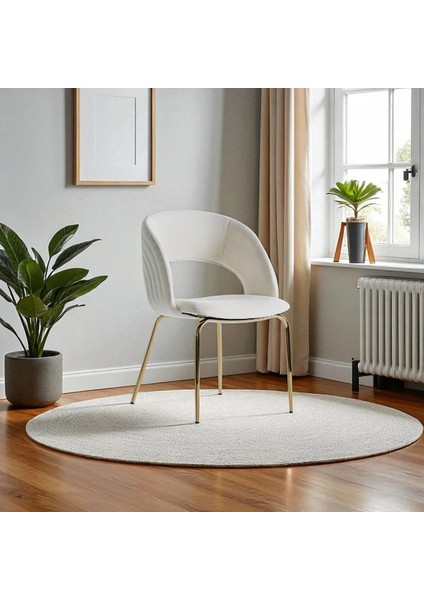 Boston S91 Sandalye (2 Adet) – Krem Kumaş, Gold Metal Ayak