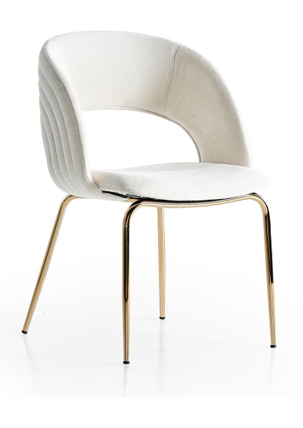 Boston S91 Sandalye (2 Adet) – Krem Kumaş, Gold Metal Ayak modelleri