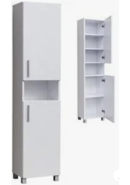 Çok Amaçlı Beyaz Mdf Lam 2 Kapaklı Banyo Mutfak Kitaplık Elbise Dolabı