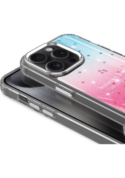 Apple iPhone 15 Pro Max Kılıf Simli Desenli Parlak Frms Task Kapak-Mavi fırsatları