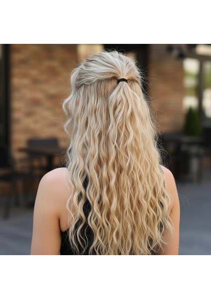 Fiber Sentetik Kabarık Dalgalı Yarım Ay + 2 Yan Çıt Çıt - Balköpüğü Beyaz Platin Röfleli