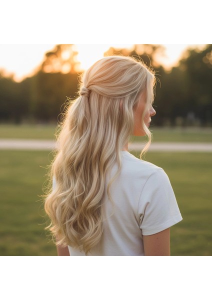 Fiber Sentetik Dalgalı Yarım Ay + 2 Yan Çıt Çıt - Kumral Beyaz Platin Röfleli