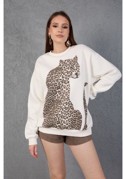 Leopar Desenli Oversize Sweatshirt