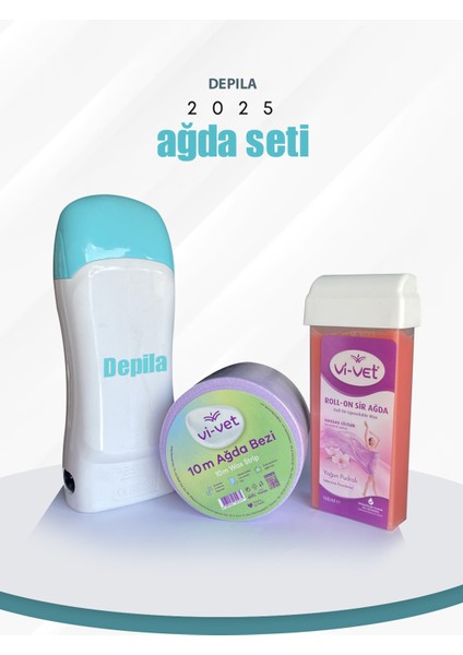 Pudralı Ağda Seti, Makine ve Bez, 2 Yıl Garantili, 100ML Kartuş, 10 Metre Rulo