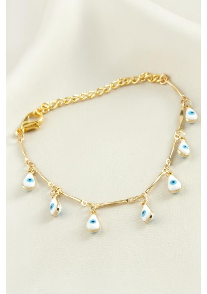 Ds-Derin Damla Nazar Boncuk Mineli Bileklik-Beyaz