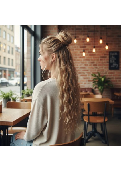 Fiber Sentetik Kabarık Dalgalı 8 Parça Çıt Çıt - Karamel Platin Röfleli