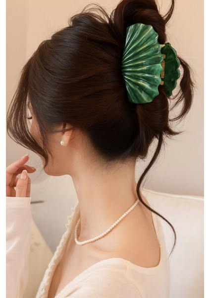 Su Yeşili Renk Mermer Desenli 8 cm Kadın Mandal Saç Tokası fiyatları