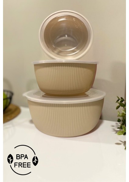 Şeffaf Kapaklı 3'lü Saklama Kabı , Yuvarlak Kase Seti fiyatları