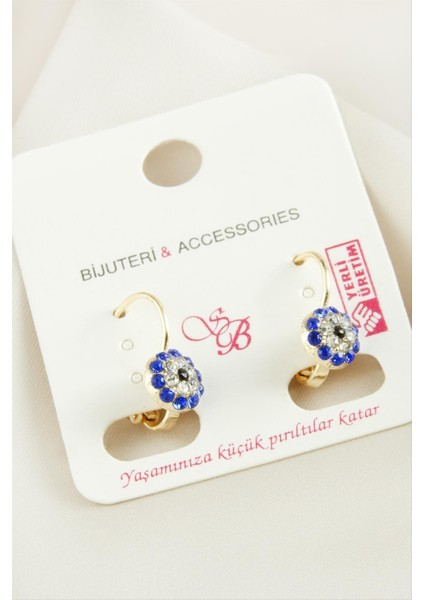 Ds-Derin Nazar Taşlı Klipsi Küpe-Mavi