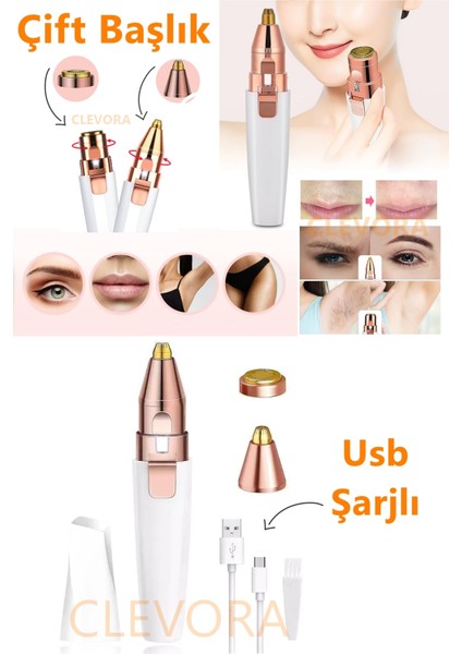 Yüz ve Kaş Için Çift Başlıklı Şarjlı Tüy Alma Aleti