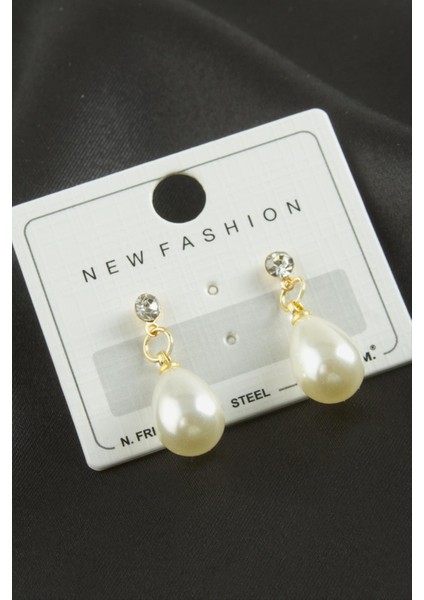 Ds-Derin Damla Inci Taşlı Küpe-Gümüş Rengi