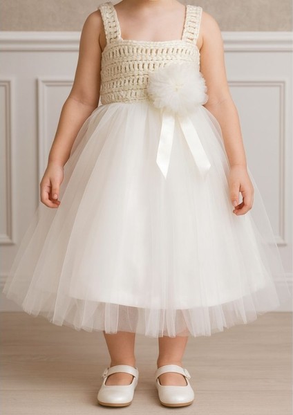Çocuk Elbise Beyaz Tüllü, Tüm Özel Günler Için Ideal (3/6 Ay)
