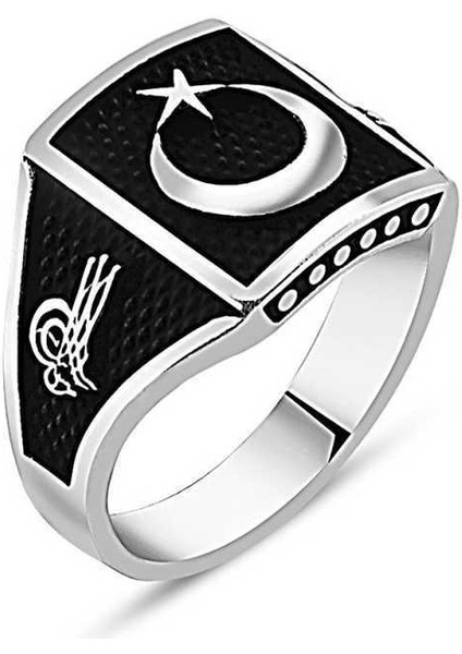 Gümüş Tuğralı Ay Yıldız Erkek Yüzük