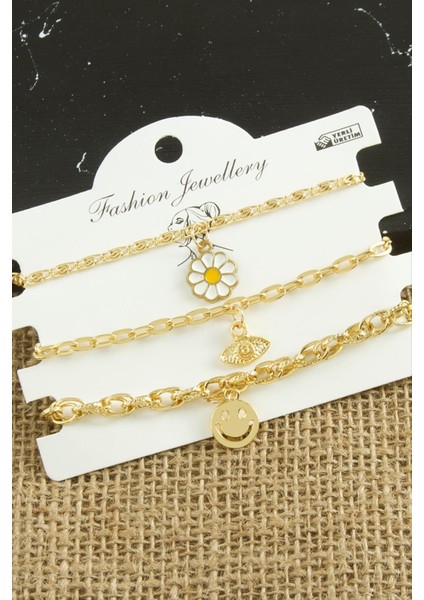 Ds-Derin 3 Adet Papatya Trend Zincir Bileklik-Sarı