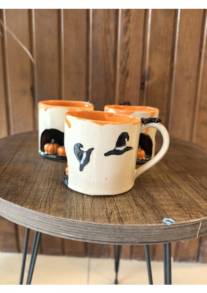 Pumpkin Pocket Mug – El Yapımı Cadılar Bayramı Fincanı, Cadı Şapkalı ve Cepli Seramik Kupa, Halloween Witch Cup, Handmade Ceramic Mug 200 ml modelleri