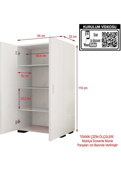 Regra Çok Amaçlı Dolap 2 Kapaklı 4 Raflı Ayakkabılık Beyaz Dolap
