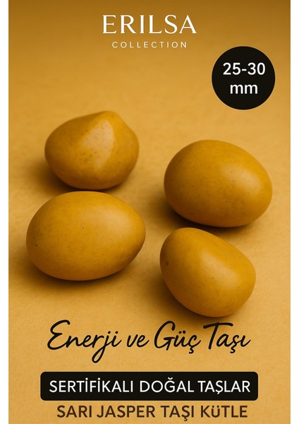 Sertifikalı Doğal Sarı Jasper Taşı Kütle 25-30 mm – Enerji Canlılık ve Güç Taşı