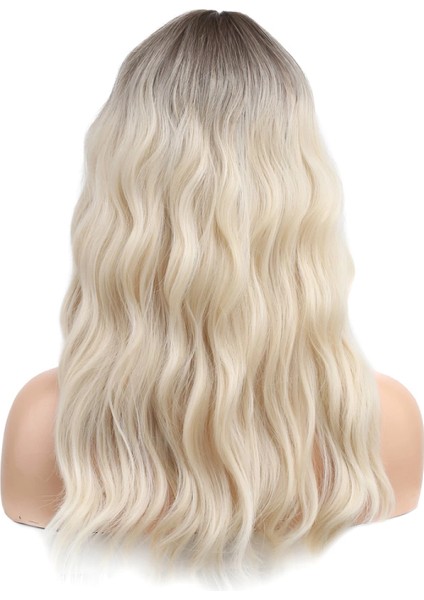 Dalgalı Perçemli Fiber Sentetik Orta Boy Peruk - Kahverengi / Beyaz Platin Ombreli indirimleri