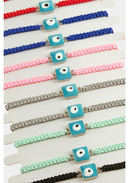 Ds-Derin Kare Nazar Makrome Örgülü Bileklik-Renkli