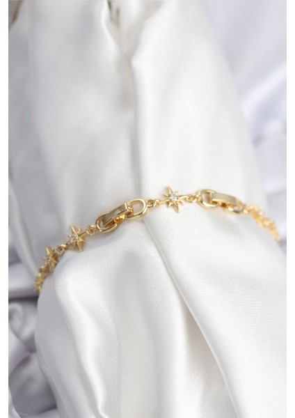 Pirinç VIP Seri Gold Renk Sıralı Kutup Yıldızı Kadın Bileklik - Lisinya fiyatları
