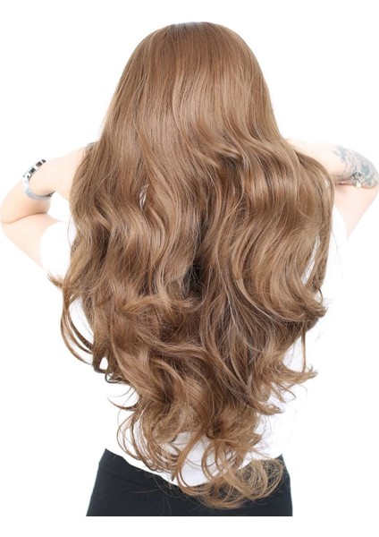 Yoğun Dalgalı Fiber Sentetik Uzun Perçemsiz Peruk - Kumral fırsatları