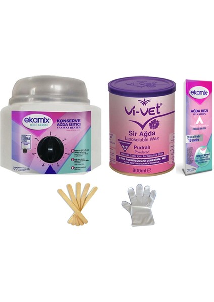 Ağda Makinesi Seti, Pudralı Ağda 800 ml ve Bez 10 M ile Kolay Kullanım