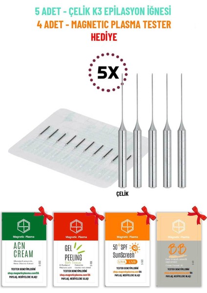 5 Adet Çelik Epilasyon Iğnesi Seti, Hediye ile Güçlü ve Dayanıklı Performans