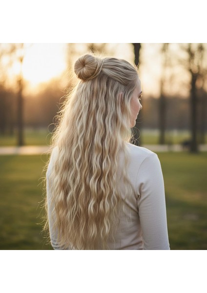 Fiber Sentetik Kabarık Dalgalı Yarım Ay + 2 Yan Çıt Çıt - Kumral Beyaz Platin Röfleli