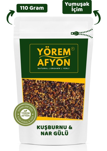 Yörem Afyon Yörelerine Özel Doğal Şifa Kaynağı Yumuşak Içim Kuşburnu & Nar Gülü Karışık Bitkisel Çay | 110GR.