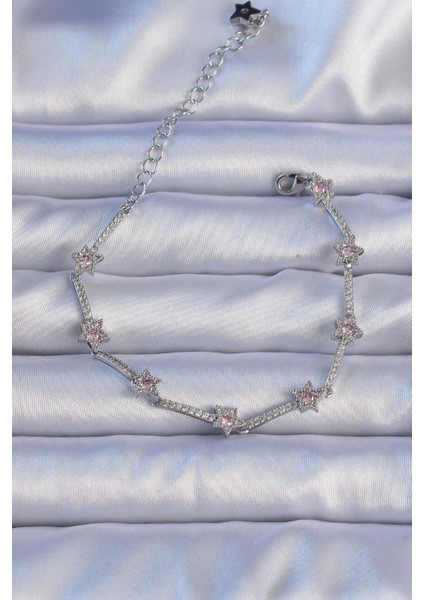 Vip Seri Pirinç Gümüş Renk Zirkon Taşlı Halley Yıldız Model Bileklik - Lisinya