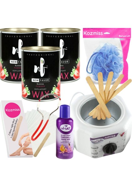 800 ml Pudralı Ağda Seti, Tüy Alma Makinesi ve 9 Parça Ağda Aleti