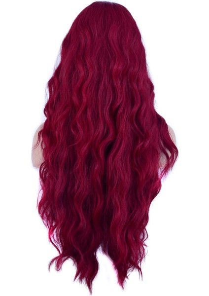Uzun Su Dalgası Fiber Sentetik Peruk - Kızıl indirimleri