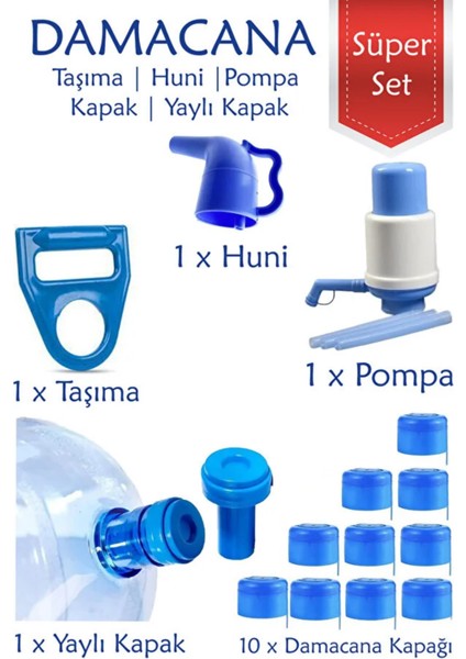 Damacana Pompa ve Aksesuar Seti (5 Parça) - Pompa, Huni, Taşıma ve Kapaklar