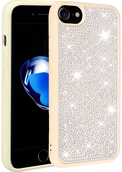 iPhone Se 2020 Uyumlu Parlak Taşlı Tasarım Frms Ston Kapak-Beyaz