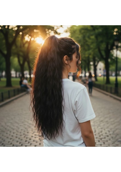 Tokalı Kabarık Dalgalı At Kuyruğu - Kahverengi
