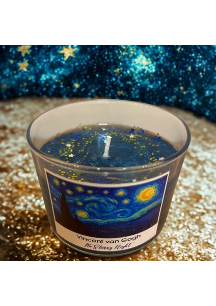 Yıldızlı Gece - Starry Night Van Gogh Temalı Sandal Ağacı Kokulu Jel Mum