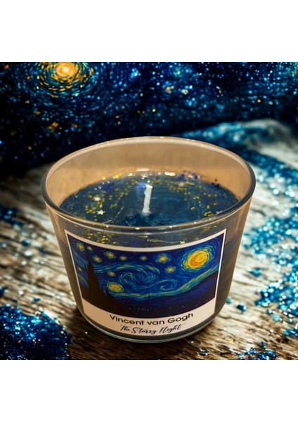 Yıldızlı Gece - Starry Night Van Gogh Temalı Sandal Ağacı Kokulu Jel Mum modelleri
