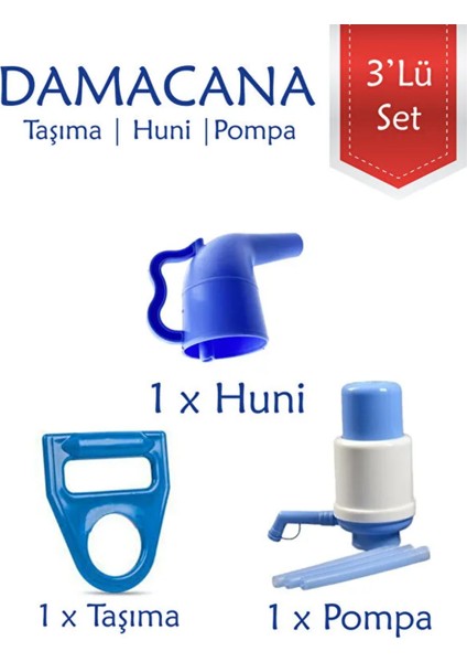 Damacana Pompa ve Taşıma Seti (3 Parça) - Pompa, Huni, Taşıma Aparatı