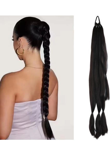 Üçlü Örgü Tokalı At Kuyruğu - Koyu Kestane