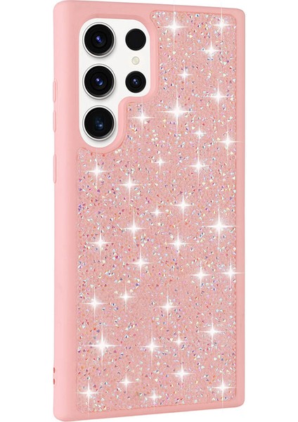 Galaxy S23 Ultra Kılıf Parlak Taşlı Tasarım Frms Pırlanta Kapak-Pembe