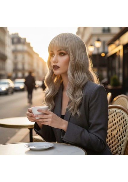 Dalgalı Kısa Perçemli Fiber Sentetik Peruk - Balköpüğü / Platin Röfleli