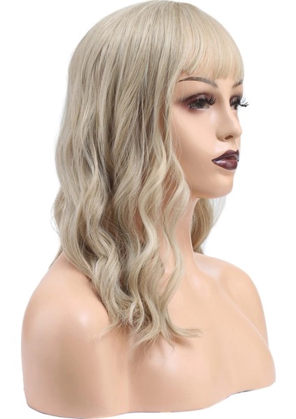 Dalgalı Kısa Perçemli Fiber Sentetik Peruk - Balköpüğü / Platin Röfleli modelleri