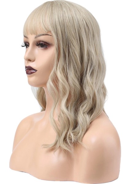 Dalgalı Kısa Perçemli Fiber Sentetik Peruk - Balköpüğü / Platin Röfleli fırsatları